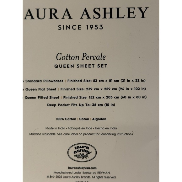 Laura Ashley Cotton Percale Queen Sheet Set 100% Cotton Scallop Blue Coastal - Picture 4 of 5